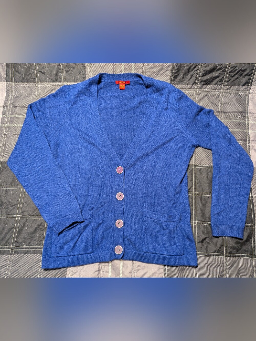 100% Cashmere Royal Blue Button Down Cardigan Sweater Saffron size XL Academia